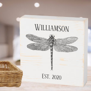 Vintage Black Dragonfly Monogram Wood Box Sign