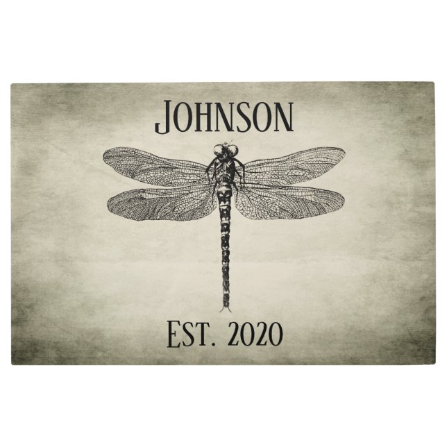 Vintage Black Dragonfly Signature Metal Print (Front)