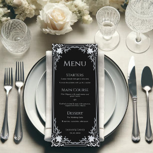 Vintage Black Elegant Ornate Monochrome Wedding Menu