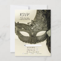 Vintage Black Feather Masquerade Mask Wedding RSVP