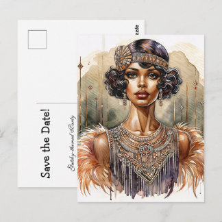 Vintage Black Flapper Art Deco Postcard