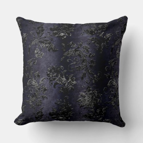 Vintage Black Floral Damask Dark Purple Pattern Throw Pillow