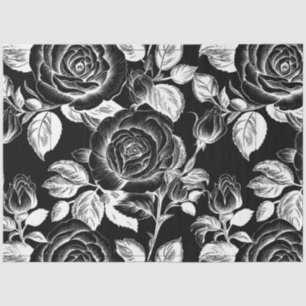 Vintage Black Floral Decoupage Tissue Paper
