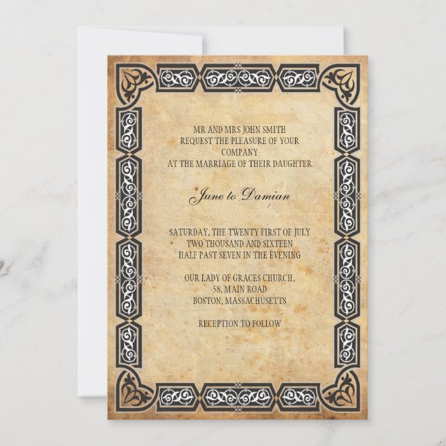 Vintage Black Floral Frame Wedding Invitation (Front)