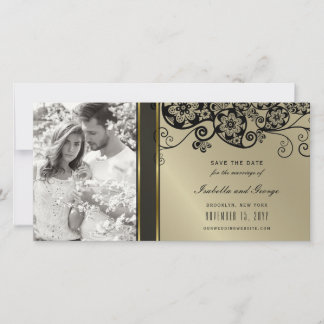 Vintage Black Floral Paisley Swirls Elegant Photo Save The Date