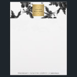 Vintage Black Floral Pattern Letterhead<br><div class="desc">Coordinates with the Vintage Black Floral Pattern Business Card Template by 1201AM. A vintage floral pattern is made modern when combined with a faux metallic gold box containing your name or business name on this elegant letterhead design. The black and white art is classic and timeless, giving your brand identity...</div>