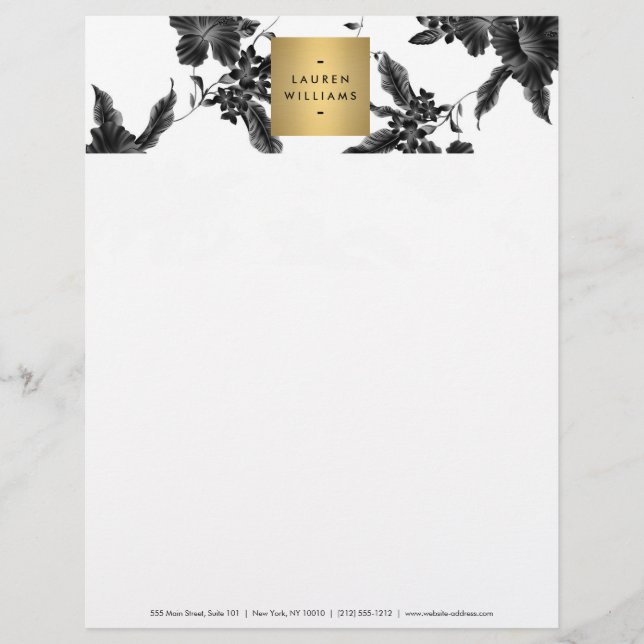 Vintage Black Floral Pattern Letterhead (Front)