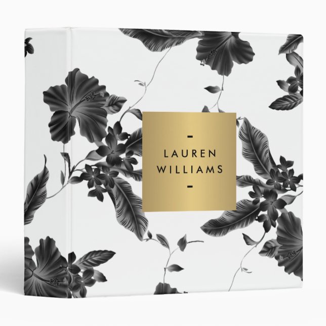 Vintage Black Floral Pattern Personalized Binder (Front/Spine)