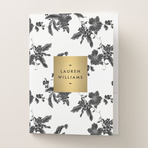 Vintage Black Floral Pattern Personalized Pocket Folder