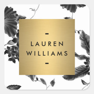 Vintage Black Floral Pattern Personalized Square Sticker