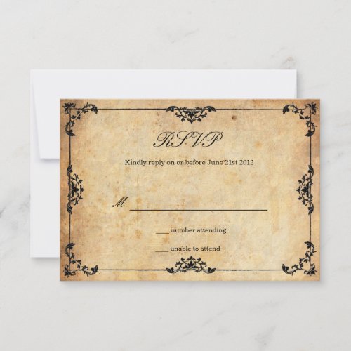 Vintage Black Floral Wedding RSVP Card