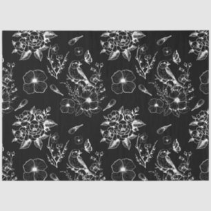 Vintage Black Flotal Bird Fairycore Decoupage Tissue Paper