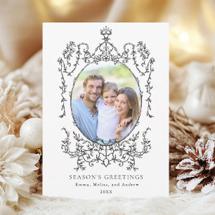 Vintage Black Frame Season's Greetings Photo  Holiday Card
