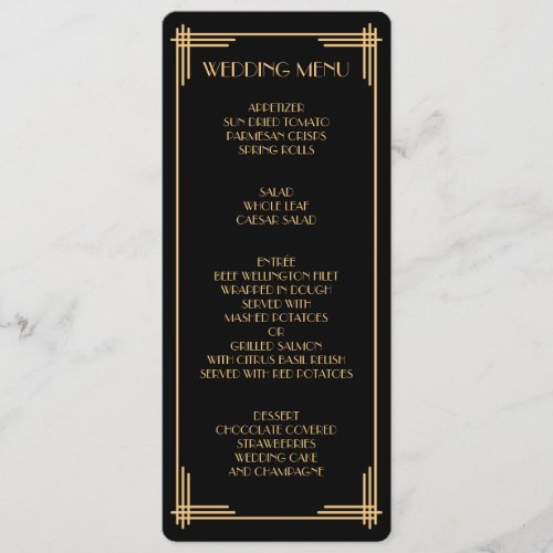 Vintage Black Gatsby Art Deco Wedding Menu