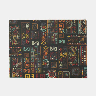 Vintage Black Geometric African Doodle Doormat