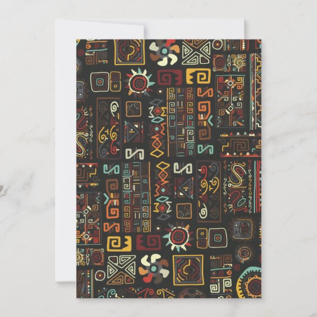 Vintage Black Geometric African Doodle  Holiday Card (Front)
