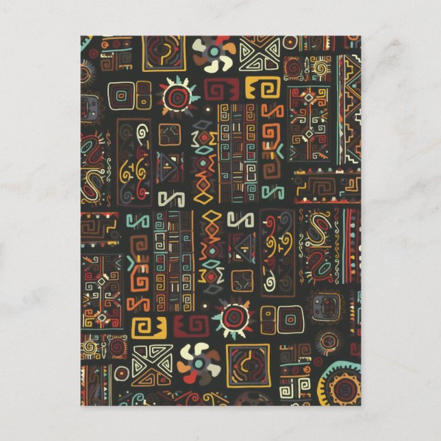 Vintage Black Geometric African Doodle  Holiday Postcard (Front)