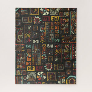 Vintage Black Geometric African Doodle Jigsaw Puzzle