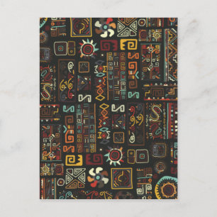Vintage Black Geometric African Doodle  Postcard