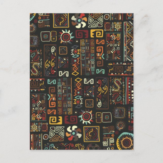 Vintage Black Geometric African Doodle  Postcard (Front)
