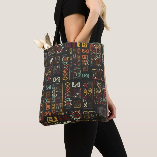 Vintage Black Geometric African Doodle  Tote Bag (Close Up)