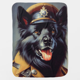 Vintage Black German Shepherd Painting Baby Blanket