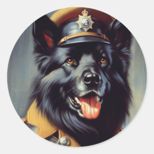Vintage Black German Shepherd Painting Classic Round Sticker