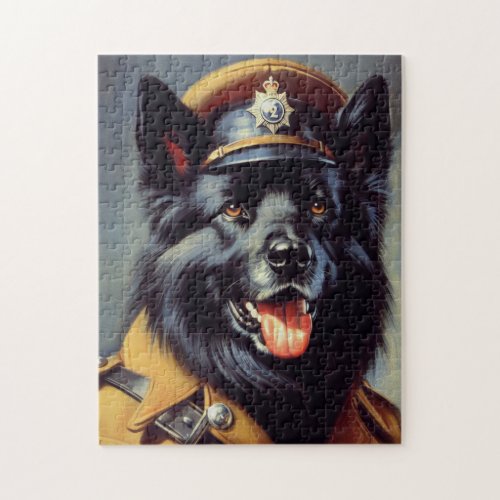 Vintage Black German Shepherd Painting Jigsaw Puzzle