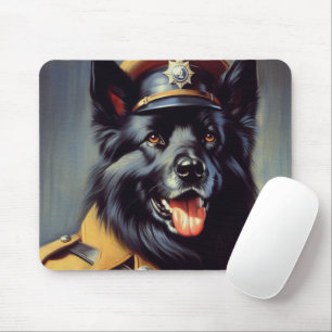 Vintage Black German Shepherd Painting Mouse Pad