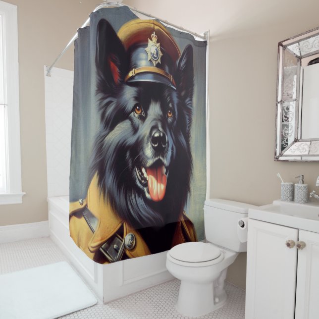 Vintage Black German Shepherd Painting Shower Curtain (In Situ)