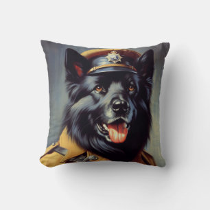 Vintage Black German Shepherd Painting Throw Pillow