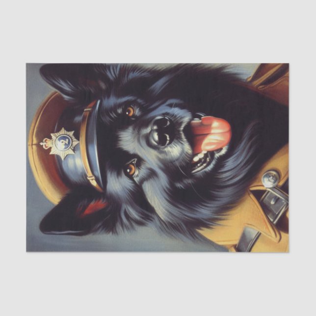 Vintage Black German Shepherd Painting Tissue Paper (Front)