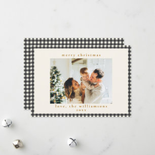 Vintage Black Gingham Plaid Custom Photo Christmas Holiday Card