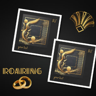 vintage black gold 1920s wedding napkins