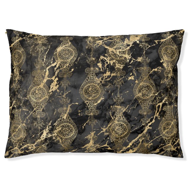 VINTAGE BLACK GOLD ABSTRACT MARBLE PET BED (Front)