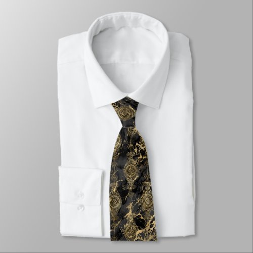 VINTAGE BLACK GOLD ABSTRACT TIE