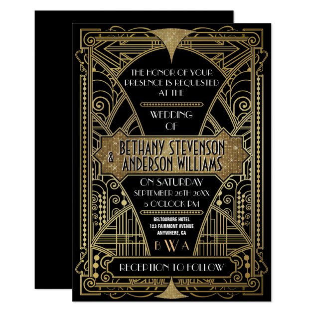 Vintage Black & Gold Art Deco Wedding Invitations