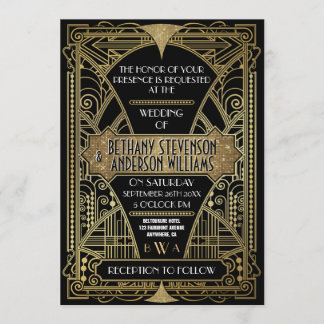 Vintage Black & Gold Art Deco Wedding Invitations