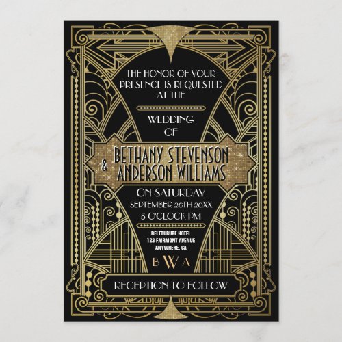 Vintage Black & Gold Art Deco Wedding Invitations