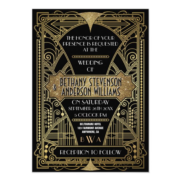 Vintage Black & Gold Art Deco Wedding Invitations