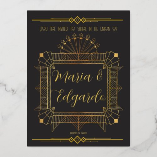 Vintage Black  Gold Art Deco Wedding Invitations