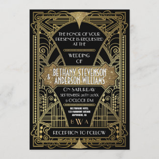 Vintage Black & Gold Art Deco Wedding Invitations