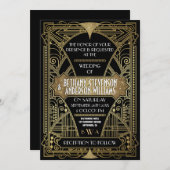 Vintage Black & Gold Art Deco Wedding Invitations (Front/Back)