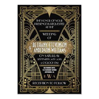 Old Hollywood Wedding Invitations Announcements Zazzle Vintage Black Gold Art Deco Wedding Invitations