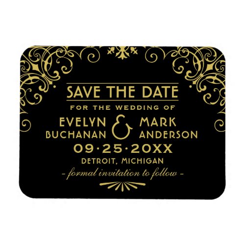 Vintage Black Gold Art Deco Wedding Save the Date Magnet