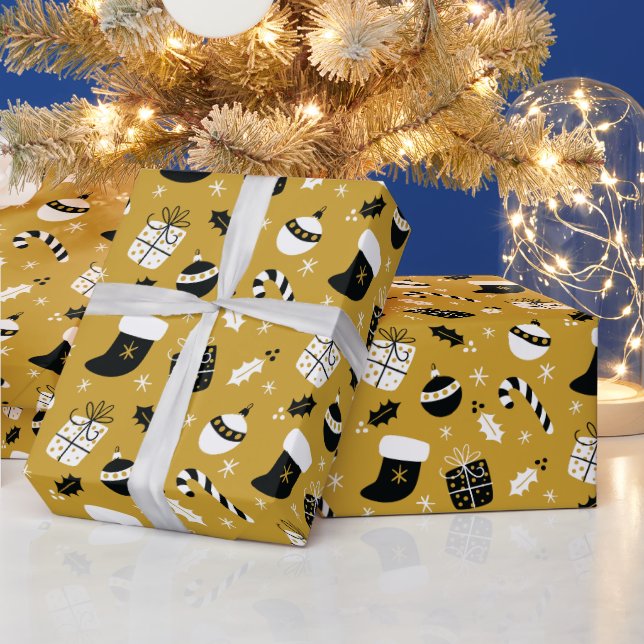 Vintage Black Gold Christmas Holiday Wrapping Paper (Holidays)