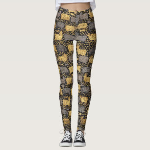 Vintage Black Gold Cow Pattern Summer Travel Leggings