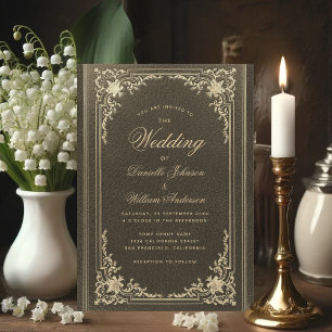 Vintage Black Gold Elegant Calligraphy Wedding Invitation