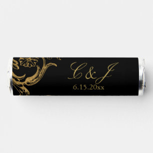 Vintage Black Gold Floral Damask Wedding Thank You Breath Savers® Mints