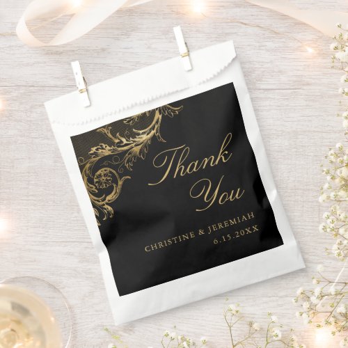 Vintage Black Gold Floral Damask Wedding Thank You Favor Bag